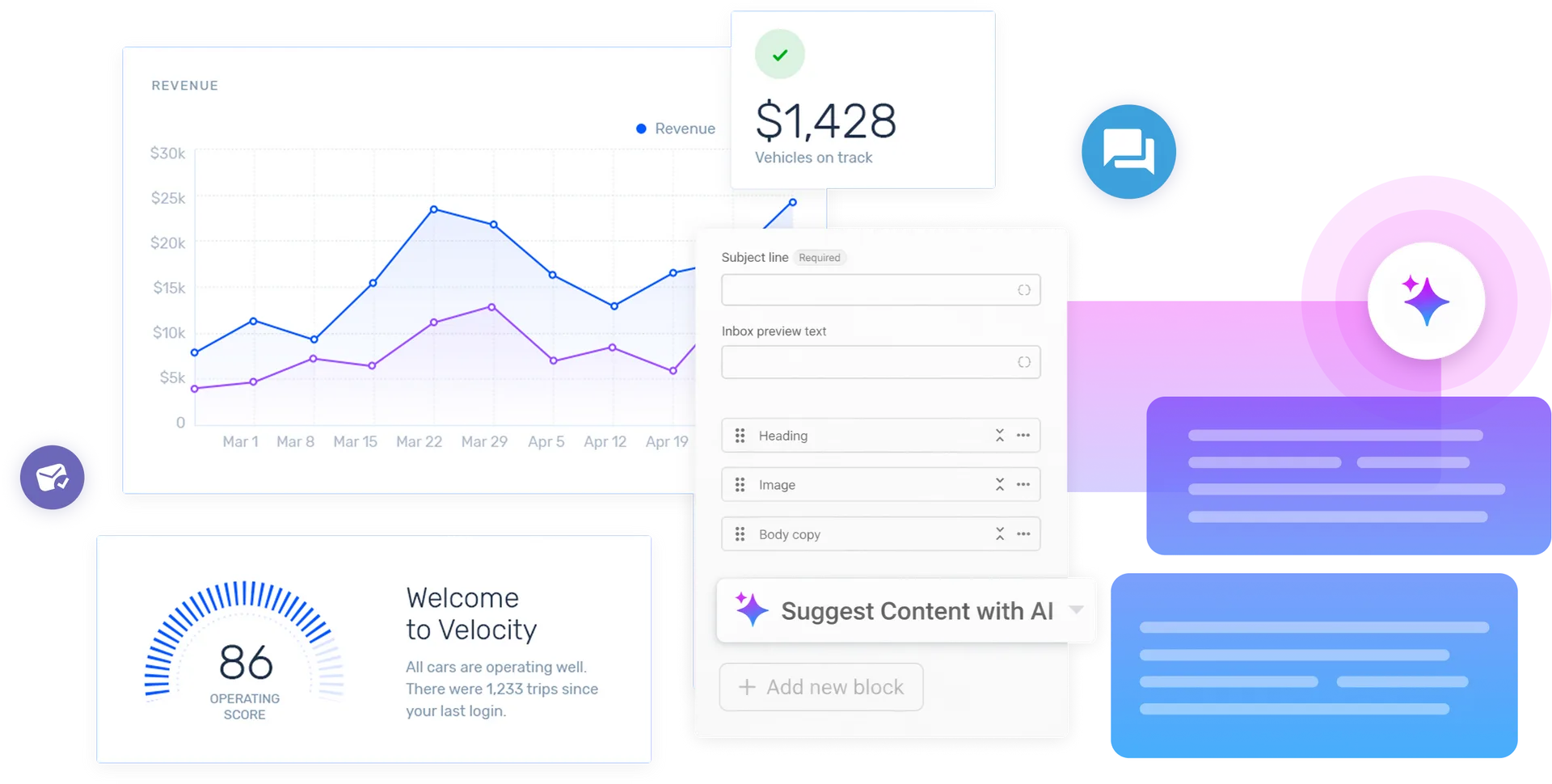 Dashboard UI with line graphs, data charts, and data summaries in a digital interface.