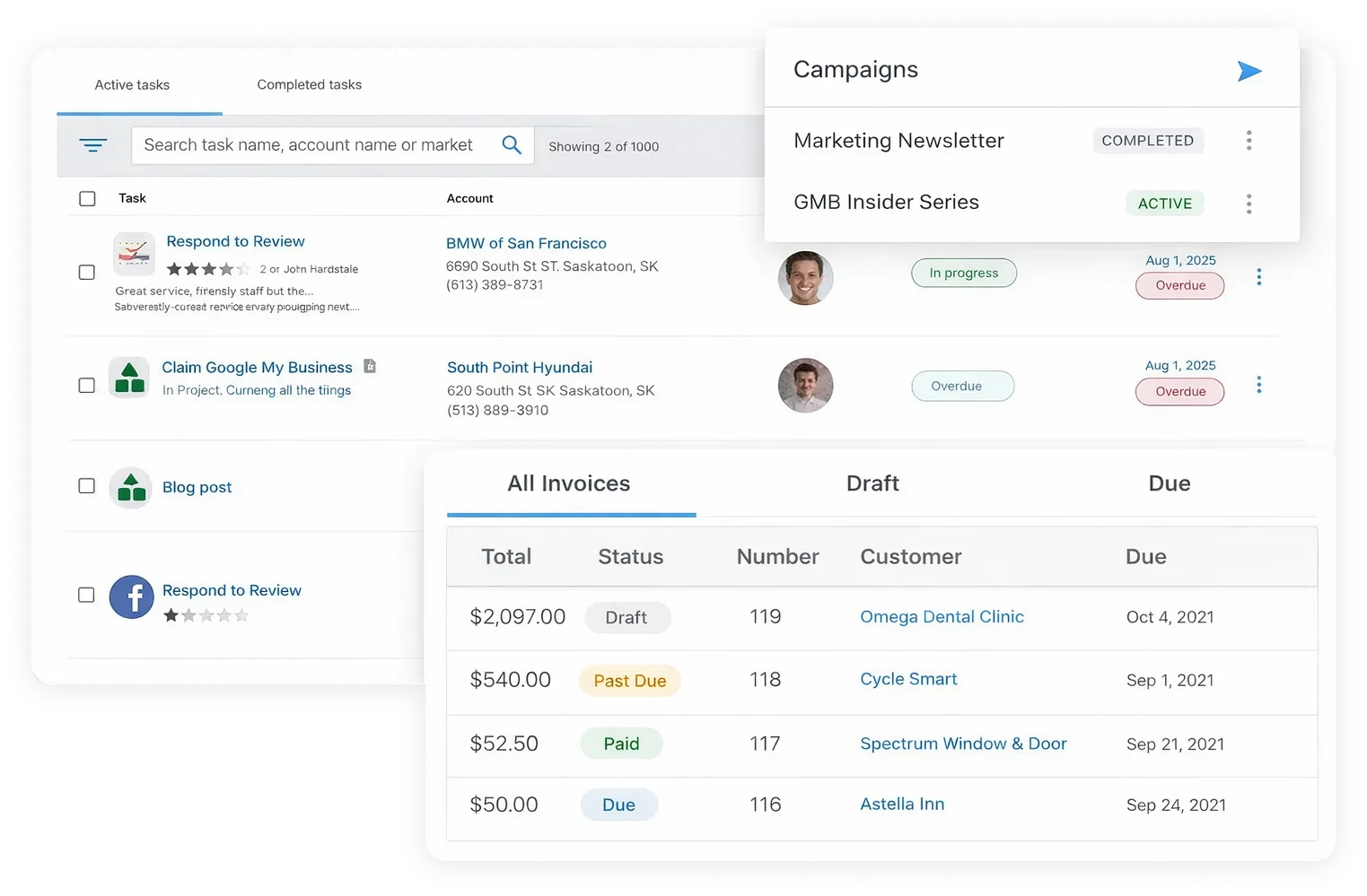 Dashboard with campaign and allocation data. Contains tables and user icons.